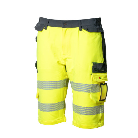 Huomioväriset stretch shortsit kelta/musta EN 20471 Lk.1 - 4326